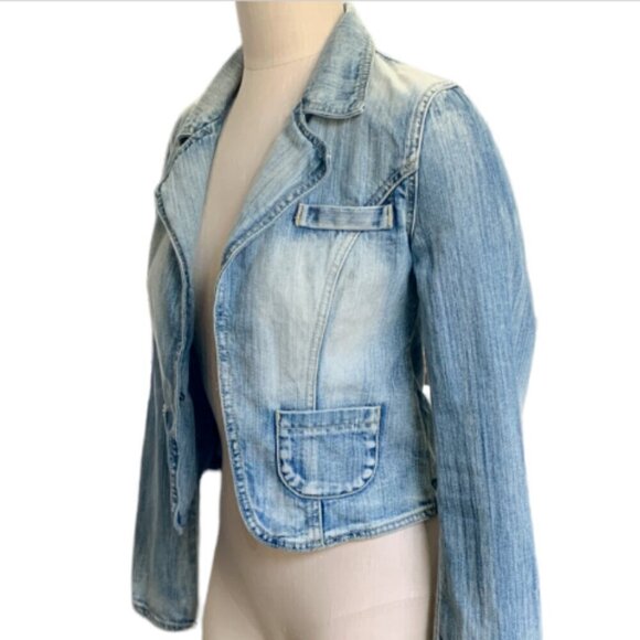 VTG London Jean Cropped Denim Blazer-Jacket Blue Stonewash XS #36K - Picture 5 of 9